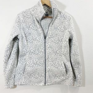 Old Navy White & Gray Leopard Fleece Jacket Size Small